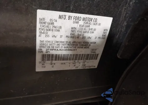 2016 Ford Edge Sel from USA, damaged, VIN 2FMPK4J82GBB84351